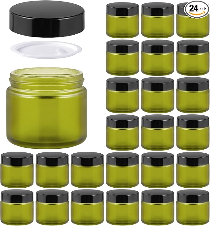2oz Jars with Lids, HOA Kinh 24 Pack Green Frosted Glass Jars with Lids Empty by HoaKinh