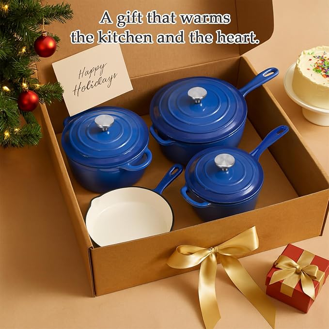 QuliMetal Nonstick Enameled Cast Iron Cookware Set, 4-Pcs Pots and Pans - Image 6