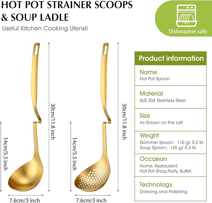 Patelai Hot Pot Slotted Ladle Set Stainless Steel Soup Ladle Strainer Scoops - Image 2