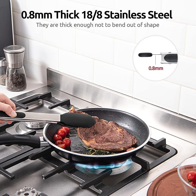 600ºF Heat Resistant Kitchen Tongs: U-Taste 9+12 inch Silicone Cooking Tong Set - Image 5