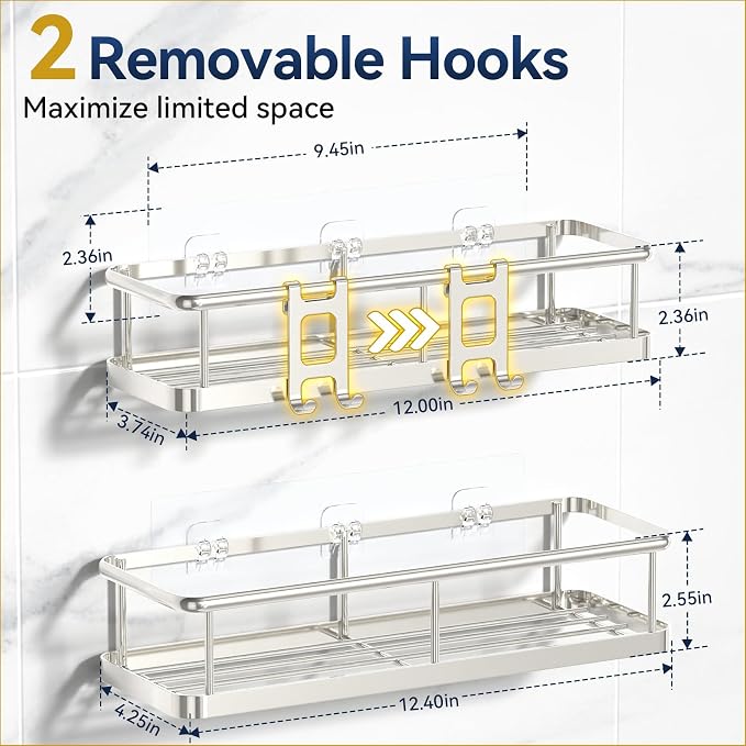 YASONIC Shower Caddy Adhesive, No Drill Bathroom Shower Organizers, - Image 2