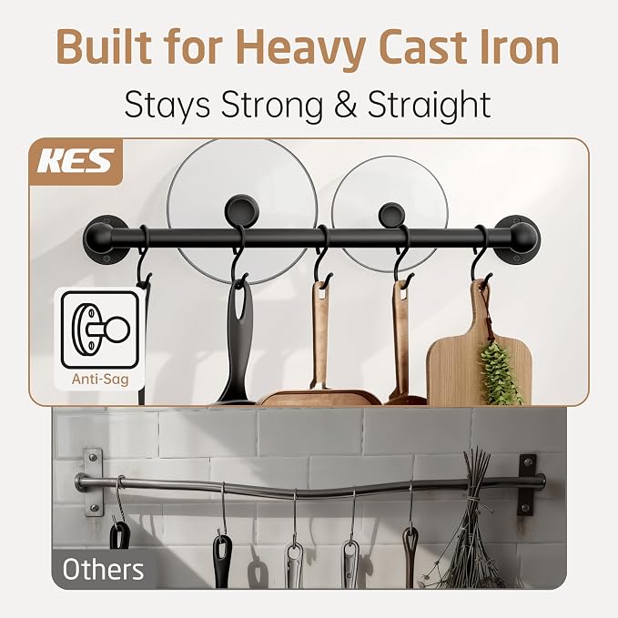KES 110lb High-Capacity Pot Rack Wall Mounted Set of 2, 16 Inch Pot Hangers - Image 3
