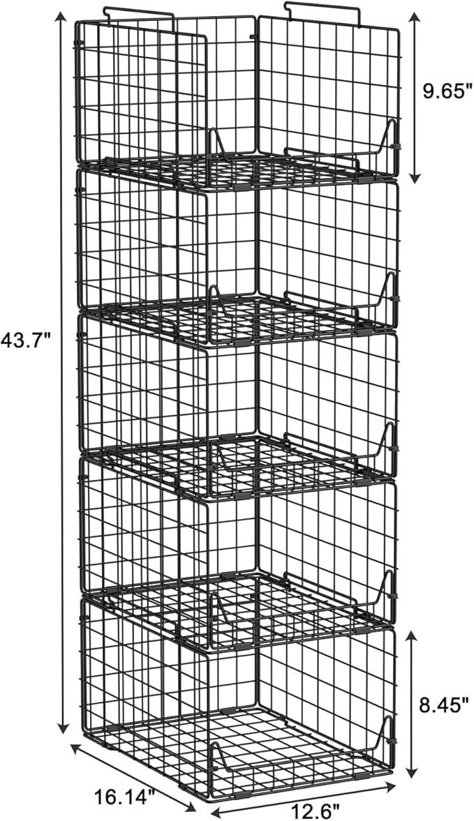 Jakyitvi 5-Tier Stackable Closet Organizer Shelf – Foldable Metal Storage Bins - Image 3