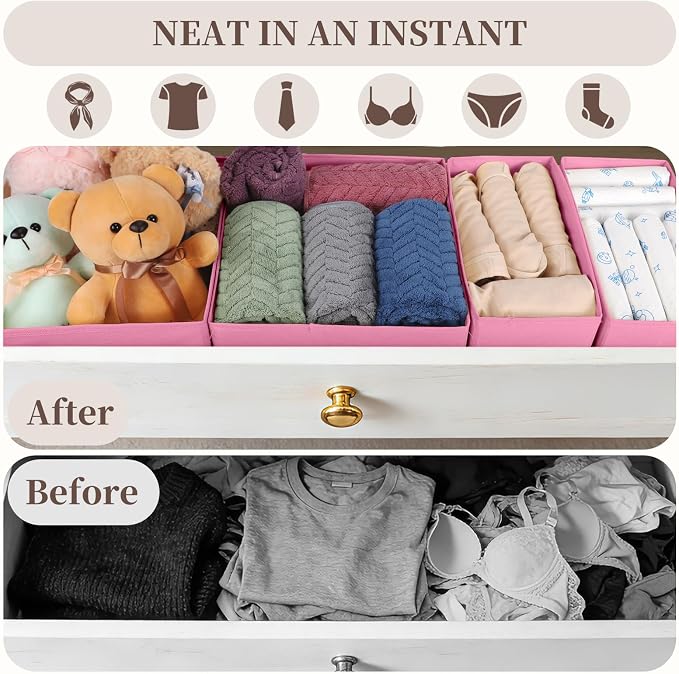 Drawer Organizer Clothes, 16 Pack Dresser Organizer Bins, Foldable Closet - Image 3