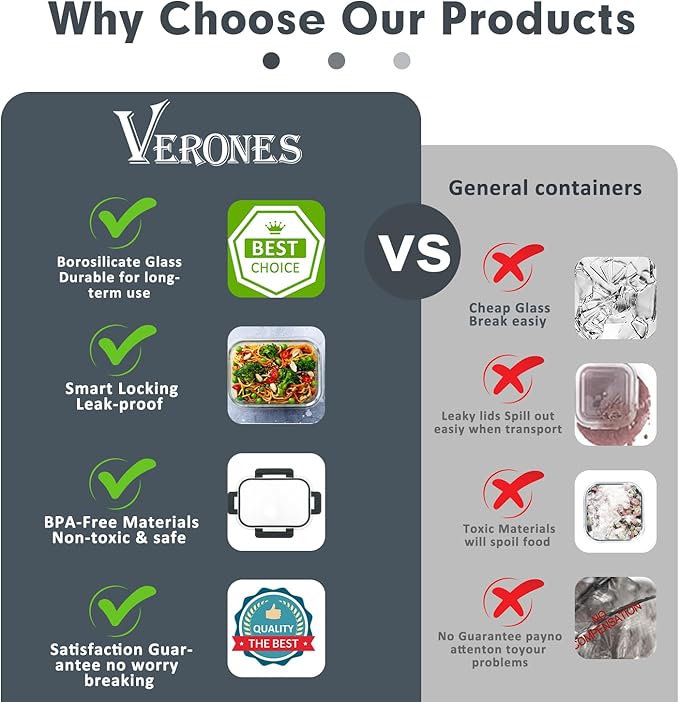 VERONES 30 Pieces Glass Meal Prep Containers Set, Stackable Food Storage - Image 5