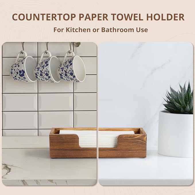 Paper Towel Dispenser Countertop, Burnt Wood Folded Paper Hand Towel Holder - Image 3
