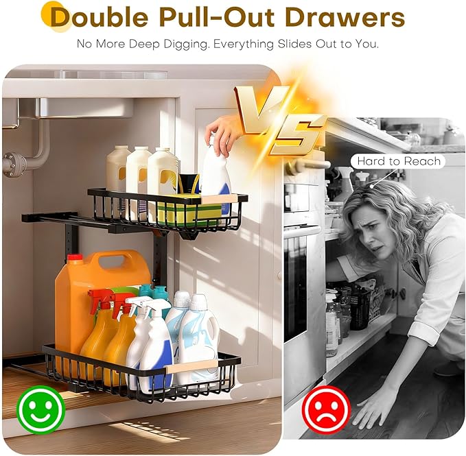 Under Sink Organizer, Heavy-Duty & Rust-Resistant Carbon Steel Metal, 2 Tier - Image 5