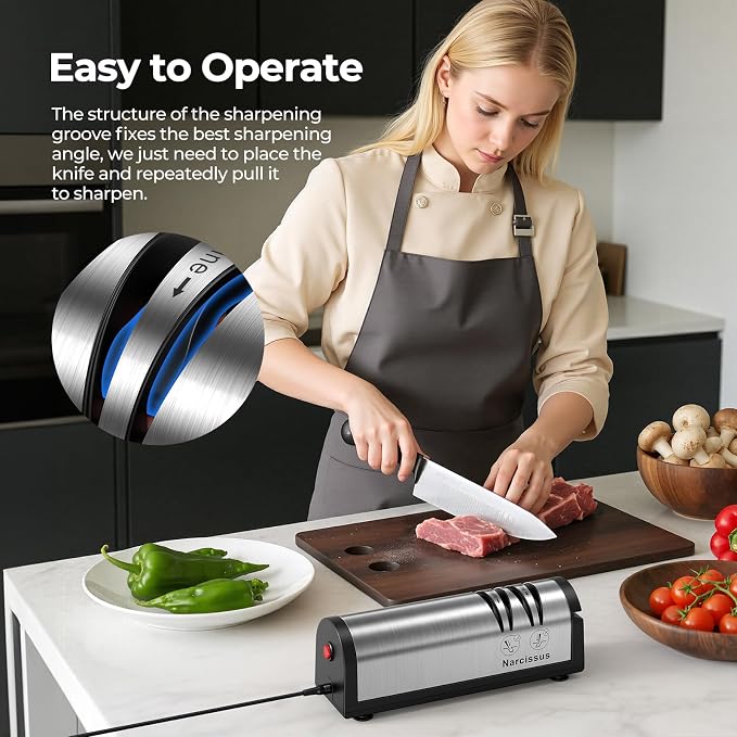 Narcissus Knife Sharpener, Professional 2 Stage Electric Knife Sharpener - Image 6