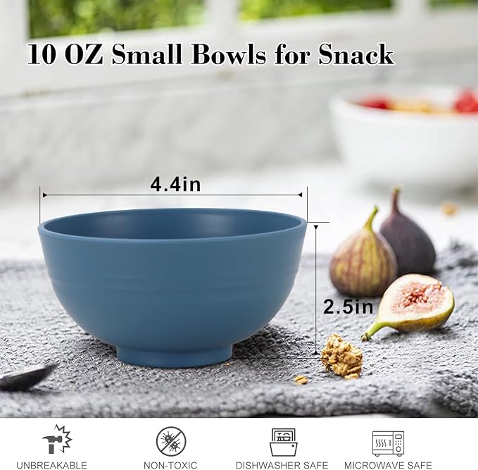 Unbreakable Wheat Straw Bowls for Kids, 10 oz Snack Bowls Set of 6, Small Handy - Image 2