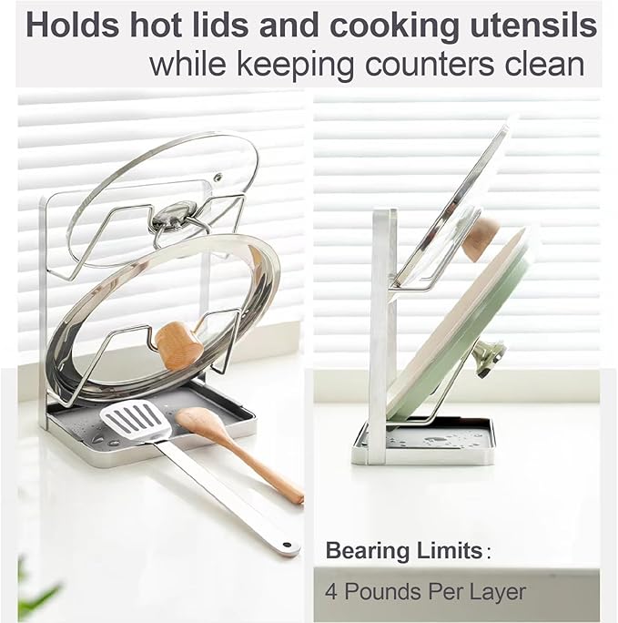 Space-Saving 304 Stainless Steel Pot Lid Holder While Cooking, Double-Layer - Image 3