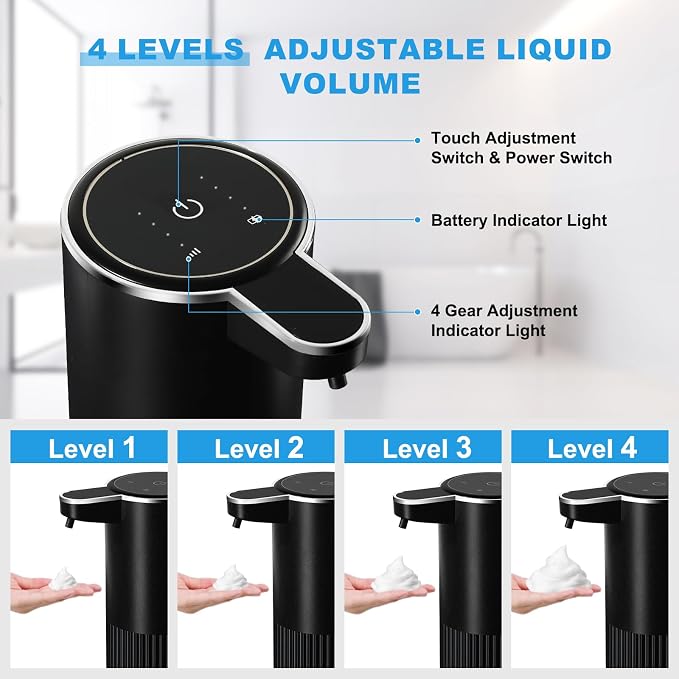 RYTOXILO Automatic Foaming Soap Dispenser, 2 Pack Black Touchless Foam Hand - Image 3