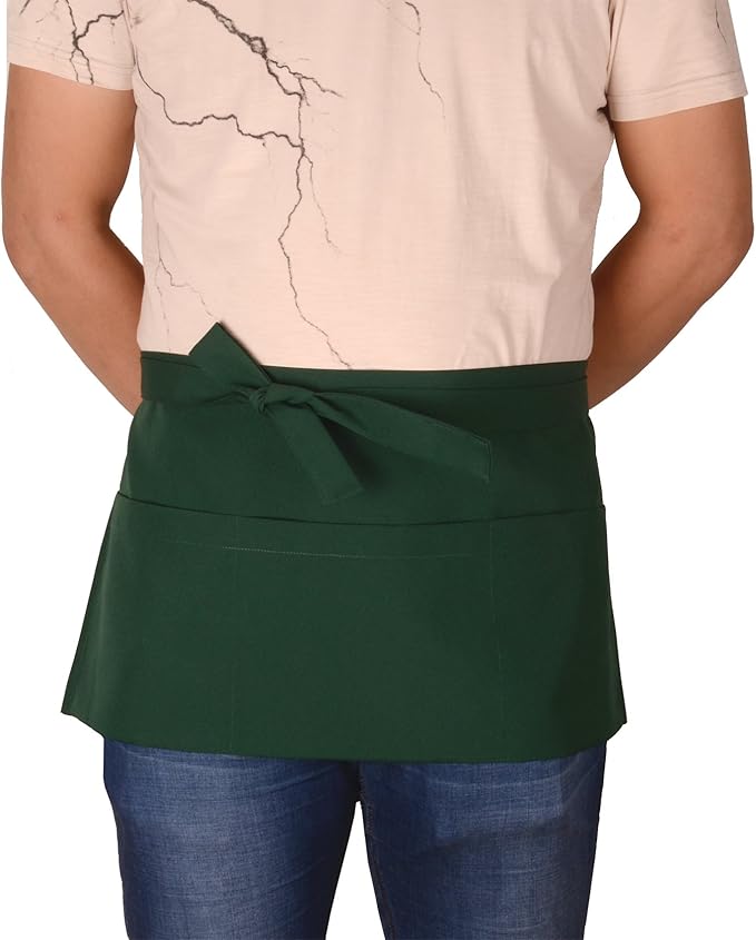 Resist water 3 big Pockets Waist Server Apron Kitchen Restaurant Unisex Half - Image 3