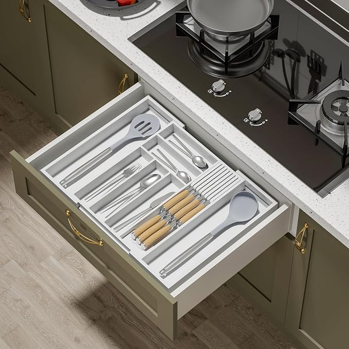 TIOPGHAD Bamboo-Silverware-Drawer-Organizer-Kitchen, Expandable Utensil Holder - Image 3