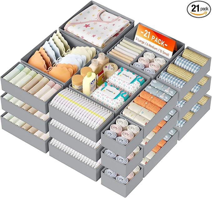 DIMJ Drawer Organizer Clothes, 21 Pack Dresser Organizer, Foldable Closet by DiMJ