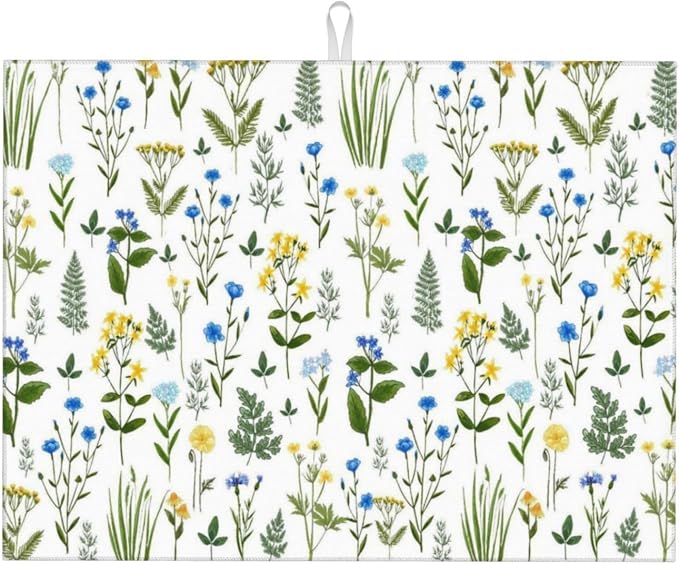 Blue Yellow Wildflower Dish Drying Mats by Unknown