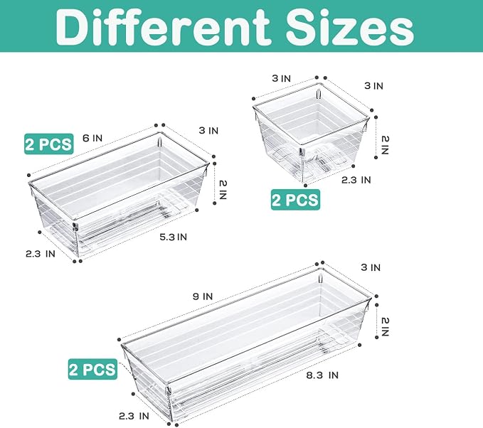 DCA 6 Pack Clear Drawer Organizer, Acrylic Drawer Storage Trays, Storage Bins - Image 5