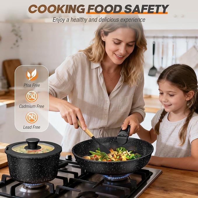 pots and Pans Set, Nonstick Cookware Set Detachable Handle, Induction Kitchen - Image 5