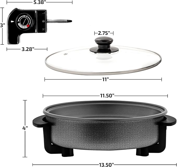 OVENTE 11.5-Inch Electric Skillet & Frying Pan, 1400W Nonstick Cooking Pan - Image 6