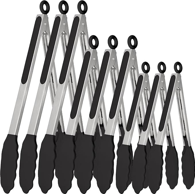 9 Pieces Silicone Tongs for Cooking 7, 12 inches Kitchen Tongs by Beieverluck