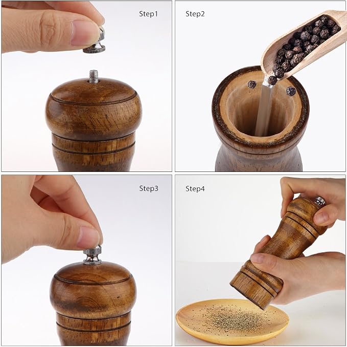 Pepper Mill - 5 inch Pepper Grinder Pepper Grinder Refillable Oak Salt and - Image 7