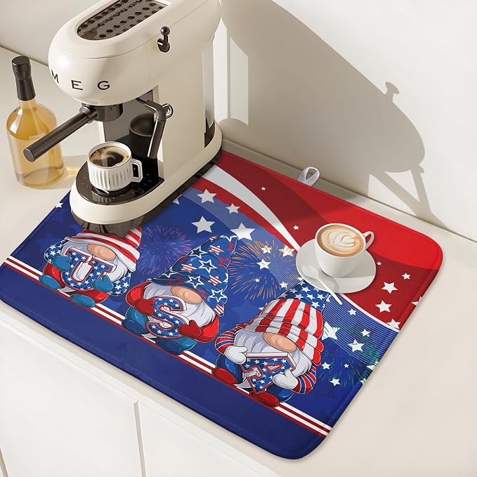 Kawani 4th of July Dish Drying Mat 16x18 Inch Spring Summer Patrioti Gnome - Image 7