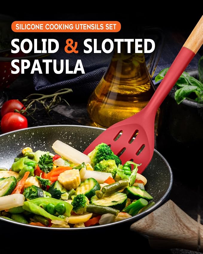 Pack of 2 Silicone Spatula, Non Stick Cooking Utensil Set Wooden Handle Kitchen - Image 6