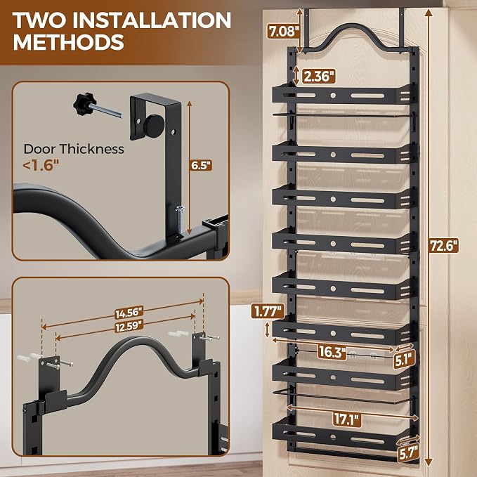 8-Tier Over The Door Pantry Organizer, Large 2 IN 1 Wall Mount or Hanging Spice - Image 2