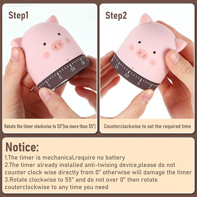 Queekay 4 Pcs Kitchen Cooking Timer Animal Mechanical Timer 60 Minute Wind up - Image 3