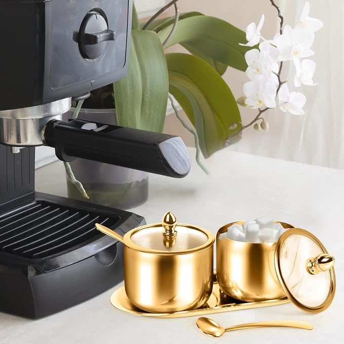 holoith 2 Pcs Coffee and Sugar Dispenser - 10 oz Sugar Bowl with Glass Lid and - Image 2