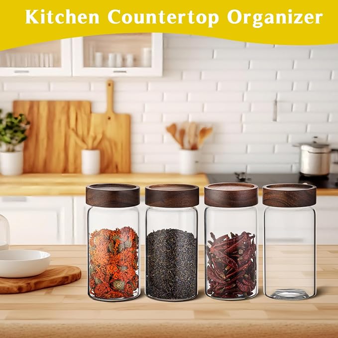 18 OZ Glass Coffee Jars with Top Screw Lid Ground Sugar Spice Herb Container - Image 4
