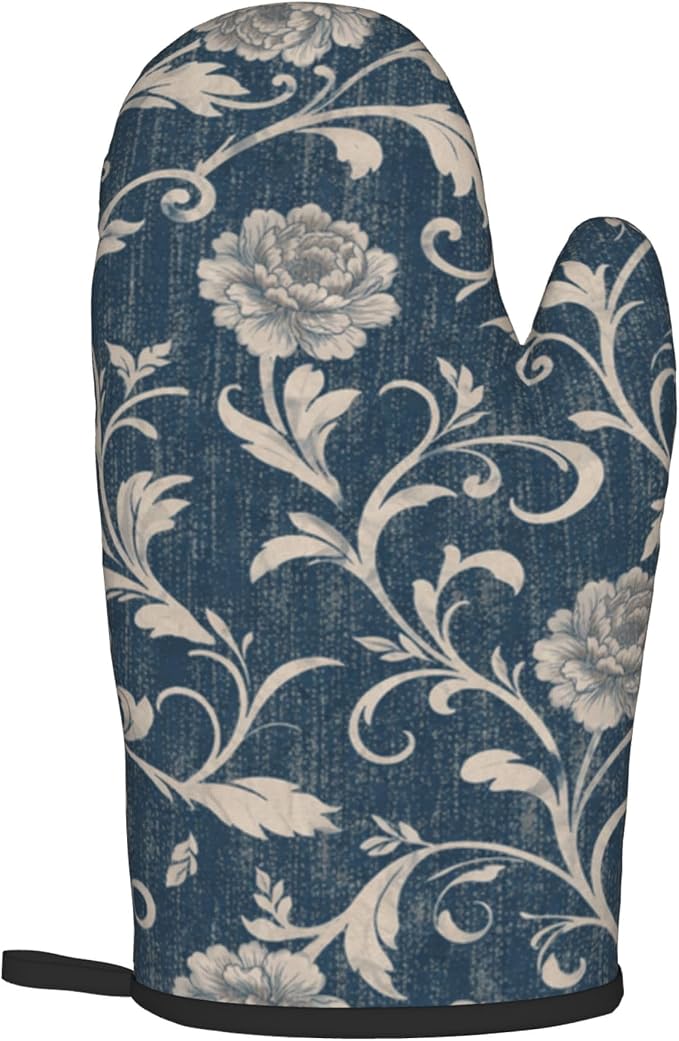 Navy Blue Oven Mitts and Pot Holders Vintage Floral Kitchen Accessories Set of - Image 8