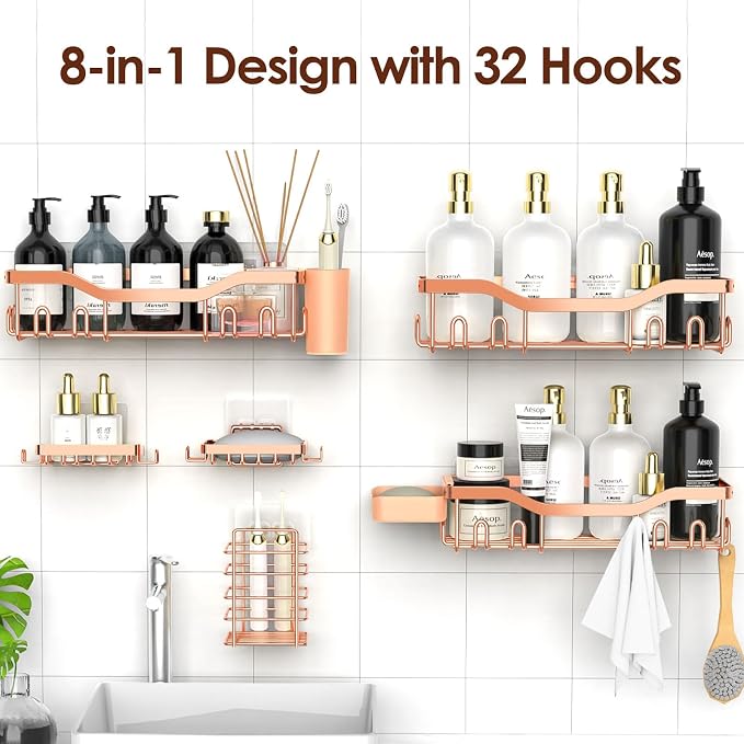 NESOMI Shower Caddy Adhesive Shower Organizer 8-Pack, Rustproof Stainless Steel - Image 4