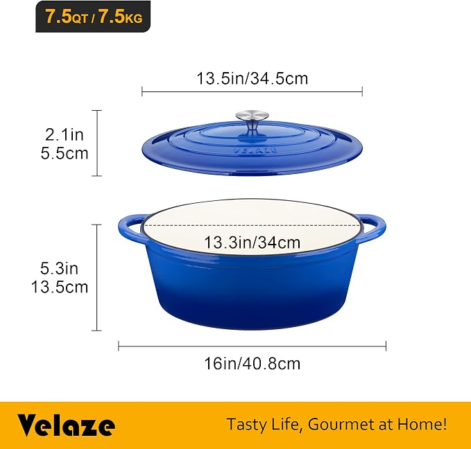 Velaze 7.5 QT Enameled Oval Dutch Oven Pot - Image 2