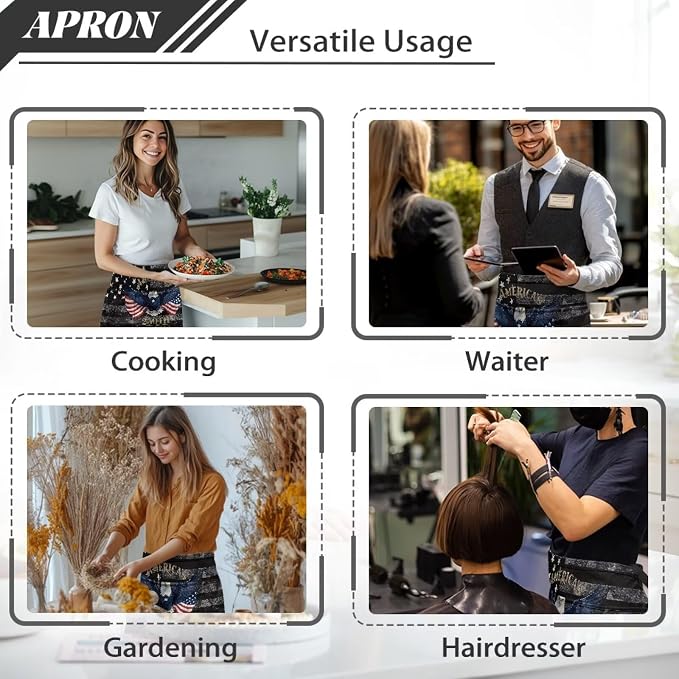 Server Apron with 3 Pockets, Waterproof Oil Waitress Waiter Half Apron - Image 5