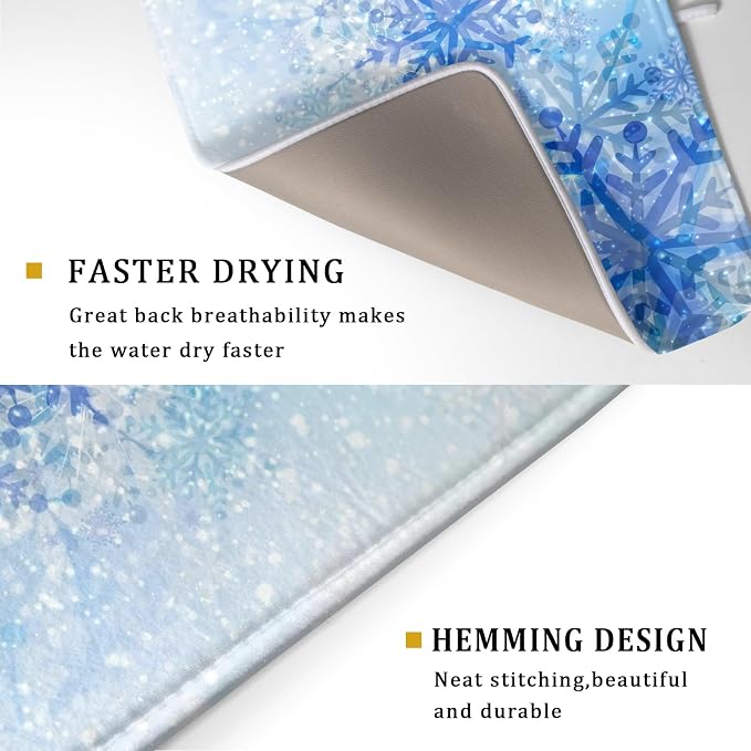 Giwawa 18"x24" Winter Blue Snowflakes Dish Drying Mat Christmas Snow Falling - Image 3