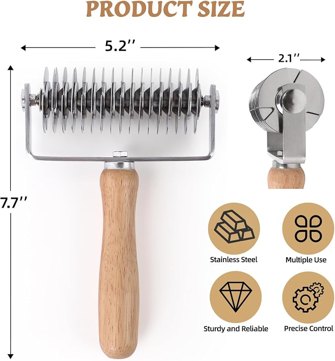 Pastry Lattice Roller Cutter, Stainless Steel Lattice Dough Cutter Wood Handle - Image 5