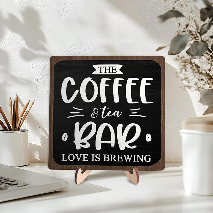 Coffee Bar Decor Sign, Rustic Wooden Plaque - Image 3