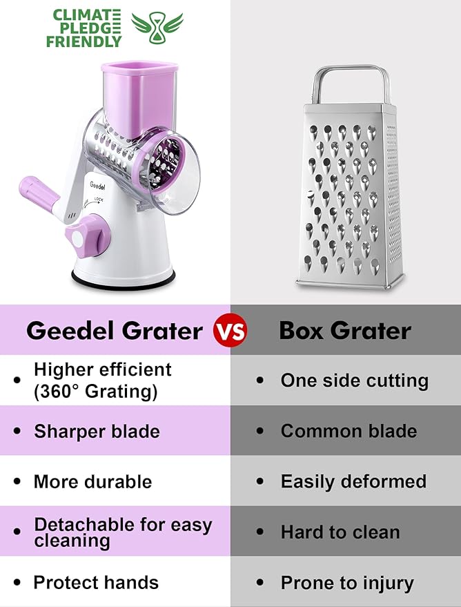 Geedel Rotary Cheese Grater, Kitchen Mandoline Vegetable Slicer - Image 2
