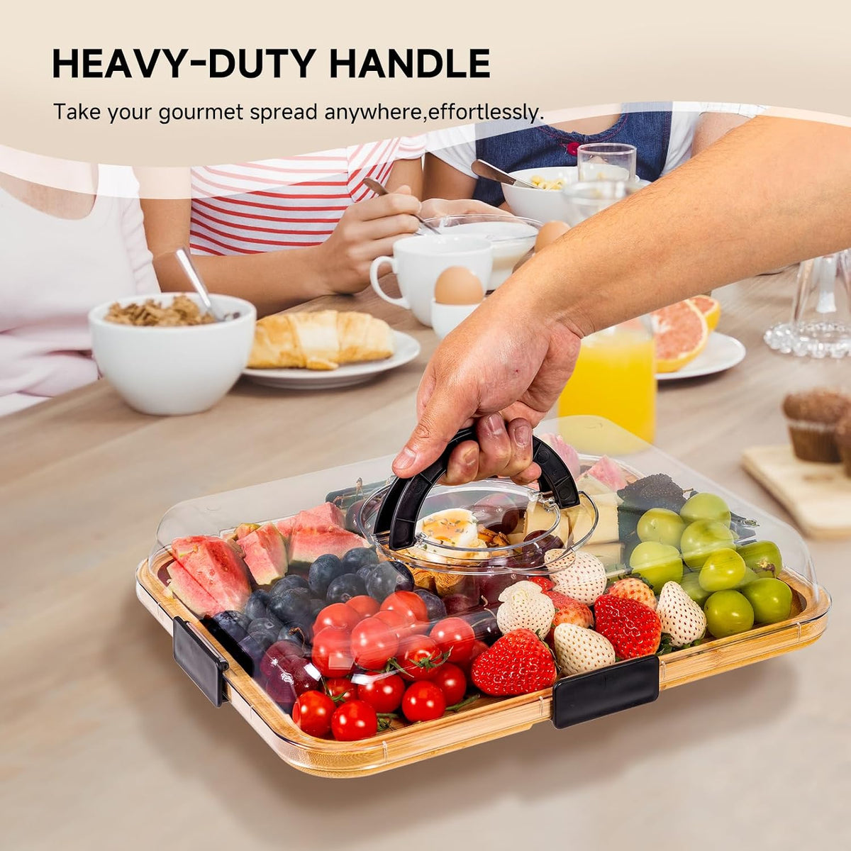Portable Charcuterie Board with Lid, Cheese, Veggie & Snack Tray