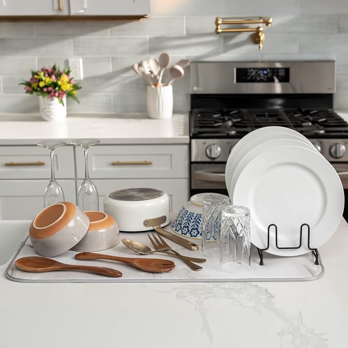 S&T INC. Dish Drying Mat Jumbo, 18” x 30”, Absorbent Microfiber Kitchen Counter - Image 4