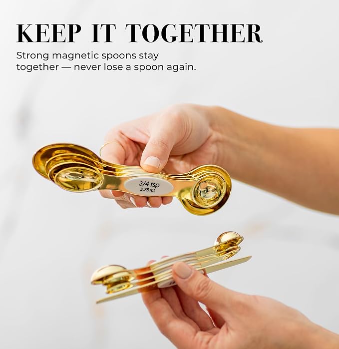 White and Gold Magnetic Measuring Spoons – Stainless Steel Double Sided - Image 2