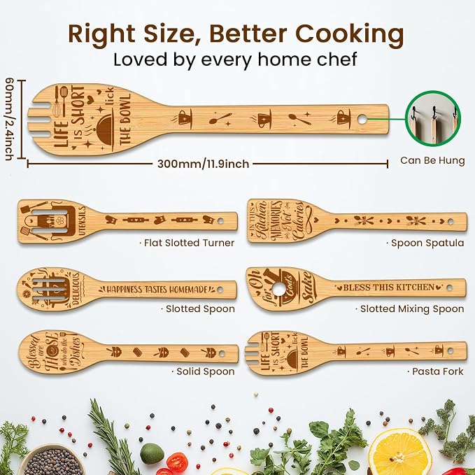 CUTHOLLOW 6PCS Kitchenware Wooden Kitchen Cooking Utensil Set, 11.9in Non Toxic - Image 2