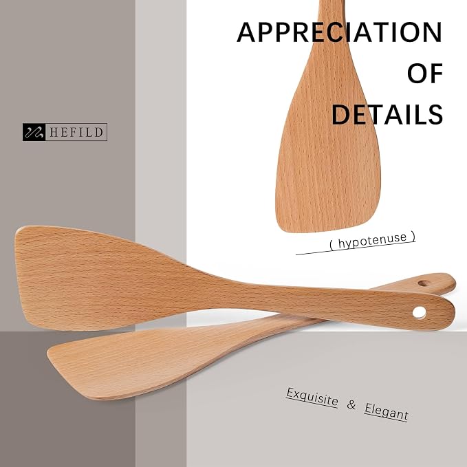2PCS Wooden Spatulas for Cooking, 12.8inch Coated Beech Wood Turners for Frying - Image 3