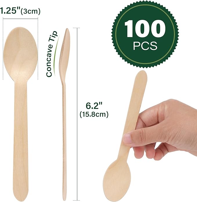 LotFancy Disposable Wooden Spoons, Biodegradable Compostable Eco-friendly - Image 2