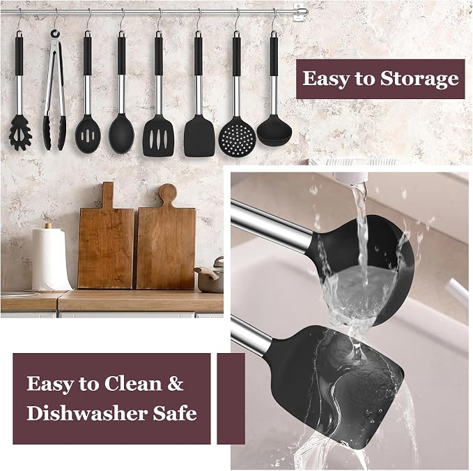 TeamFar Kitchen Utensils Set of 8, Silicone Utensils Kitchen Tools Set - Image 6