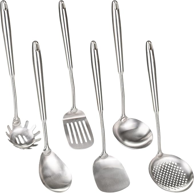 FJNATINH 6-Pieces 304 Stainless Steel Wok Spatula Set, Cooking Utensil Set by HOMEKITCHENTOOL