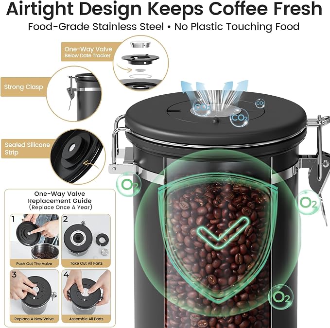 Veken Coffee Canister with Window, Airtight Stainless Steel Pantry Container - Image 5