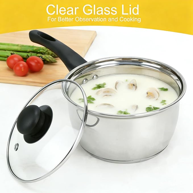 3pcs Stainless Steel Saucepan Set, Kitchen 1QT & 2QT & 3QT Pot Set - Image 4