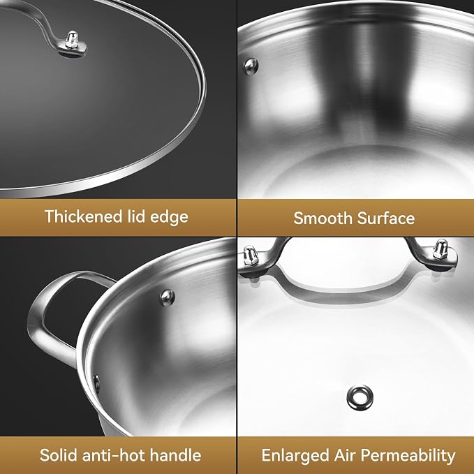 LOLYKITCH 5 QT Tri-Ply Stainless Steel Sauté Pan, 12 Inch Deep Frying Pan - Image 6