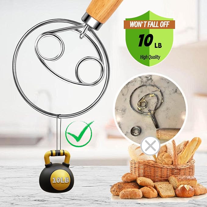 Danish Dough Whisk Stainless Steel Wooden Handle - Image 4